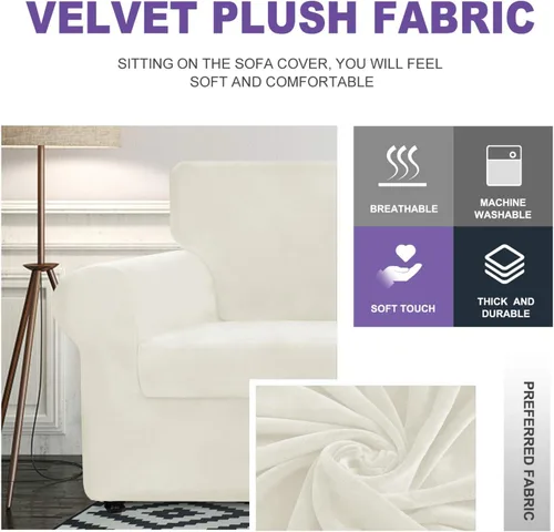 Vista 3 de ZNSAYOTX Fundas elásticas para silla de terciopelo de lujo con brazo, 2 piezas, para sala de estar, funda gruesa y suave, antideslizante, protector