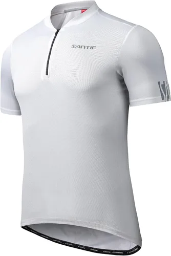 Vista 7 de Santic Camiseta de ciclismo para hombre, manga corta, camiseta de ciclismo de carretera, cremallera completa, UPF 50+, MTB con bolsillos Gris