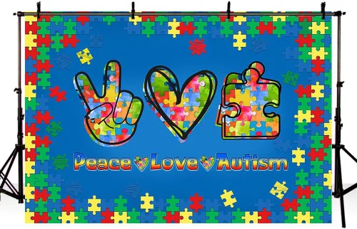 Vista 4 de AIBIIN Telón de fondo de cabina de fotos para concienciación sobre el autismo de 7 x 5 pies, apoyo inspirador para el autismo, decoración de abril