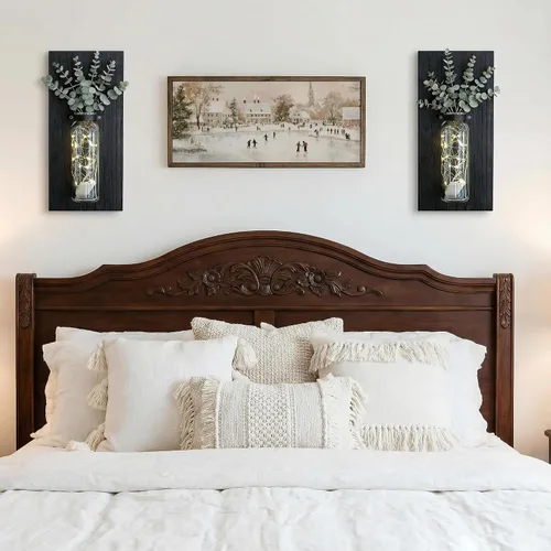 Vista 3 de Heiple Paquete de 2 Maceteros de Pared para Plantas de Interior, Decoración de Madera y Vidrio para Baño, Dormitorio, Sala de Estar, Jarrones