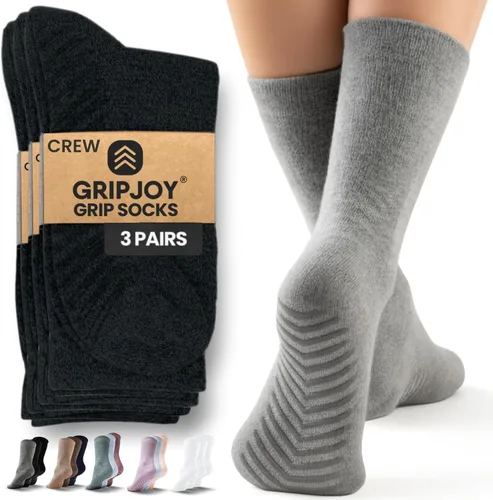 Vista 11 de Calcetines Gripjoy de agarre para mujer, antideslizantes, calcetines de agarre para mujer y hombre, para pilates, yoga, hospital, 3 pares, de largo