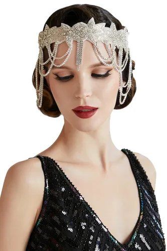 Vista 8 de BABEYOND Diadema de los años 20 con diseño de flapper para mujer, accesorio vintage para el cabello Negro