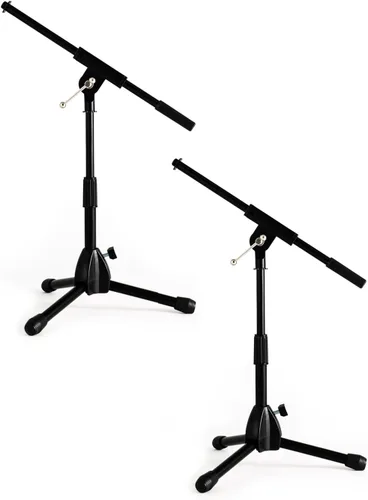 Vista 8 de Stage Rocker Soporte de micrófono de trípode plegable de bajo perfil con boom - Altura que se extiende de 9.6'' a 16.9'', con brazo telescópico