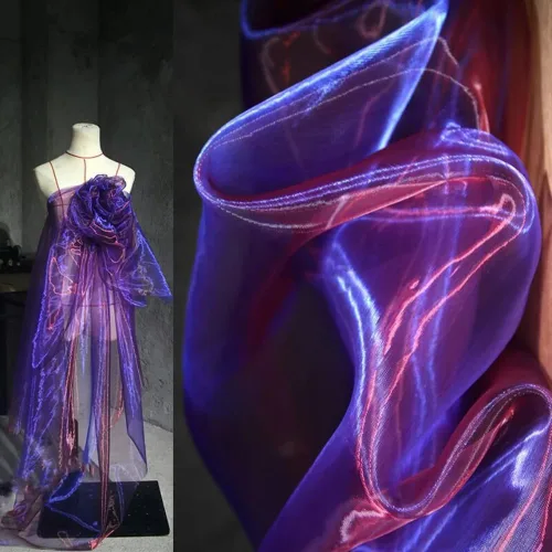 Vista 10 de Tela de organza transparente ligera de dos tonos, tela de gasa holográfica iridiscente de encaje, tela de tul oganza para vestido, fiesta, fondo