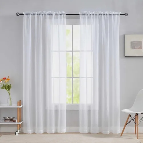 Vista 10 de Home Brilliant Cortinas traslúcidas para sala de estar de 45 pulgadas de largo, paneles de ventana pequeños para dormitorio, cortinas cortas