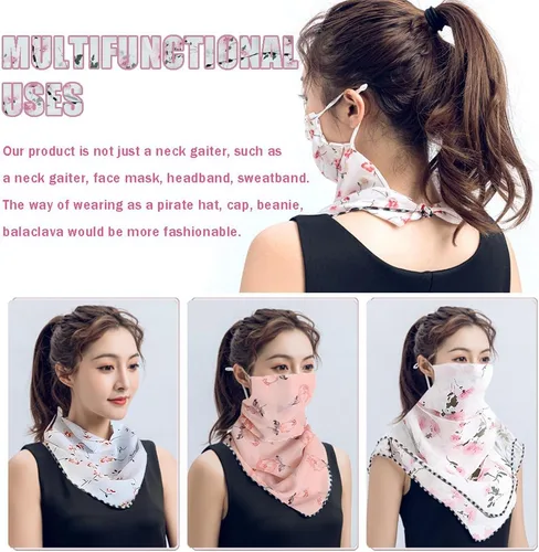 Vista 4 de OULIGET Bufanda floral de protección solar para mujer, máscara de gasa con protección ajustable, bandana protectora de cuello de seda helada