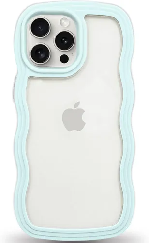 Vista 15 de Anuck Funda para iPhone 13 Pro con borde ondulado, diseño trasero transparente, agarre antideslizante, forma de marco rizado ondulado, a prueba