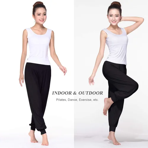 Vista 5 de BeautyWill Harem Pantalones para mujer, de cintura alta, para yoga, entrenamiento, casual, sueltos, suaves, modales, pilates, pantalones