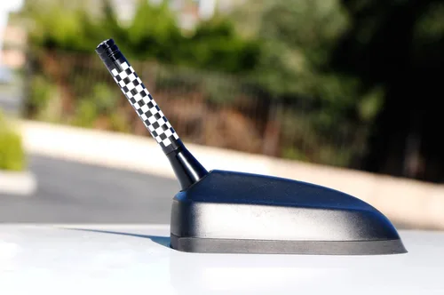 Vista 3 de iJDMTOY Antena corta a cuadros de 3 pulgadas con tema de tablero de ajedrez blanco/negro compatible con Mini Cooper (todos los modelos) y más otros