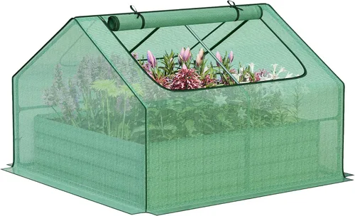 Vista 8 de Aoodor Kit de invernadero elevado de 4 pies x 2 pies x 1 pie con cama metálica elevada con 2 puertas enrollables con cremallera, para verduras
