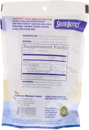Vista 9 de American Biotech Labs Silver Biotics - Pastillas de plata con 60 ppm SilverSol y miel de Manuka, menta manuka poderosa (21 unidades) (paquete de 2)
