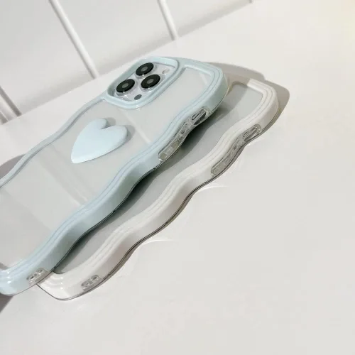 Vista 5 de Funda compatible con iPhone 11 para niñas y mujeres, bonito diseño de corazón de amor en 3D, rizado, simple, ondulado, transparente, transparente, a