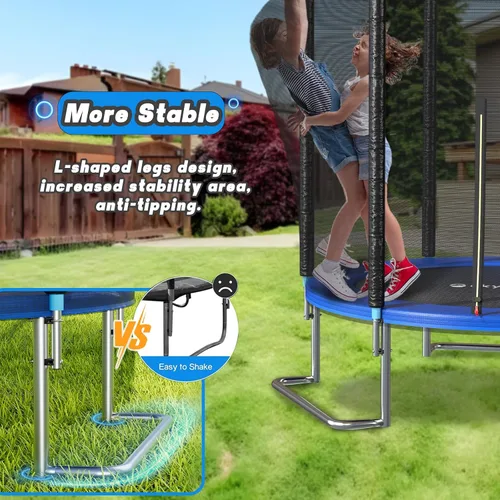 Vista 3 de SkyBound Trampolín para exteriores de 6 pies, 12 pies y 14 pies con recinto de red, trampolines recreativos para niños y adultos, patas