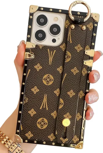 Vista 17 de Funda rectangular de cuero compatible con 11 con correa para pulsera, funda de diseño de lujo para mujeres y niñas, funda protectora con soporte
