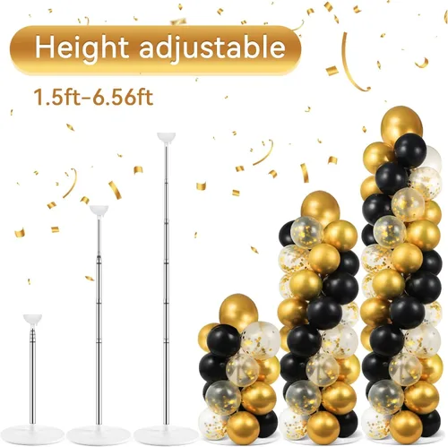 Vista 4 de Kit de 2 soportes de columna de globos con 100 globos, soporte de torre de globos ajustable de verano con bases para piso, arco de columna de globos
