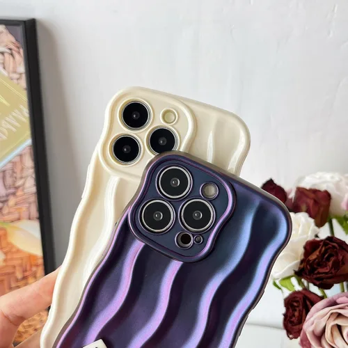 Vista 4 de Caseative Funda para iPhone 13 Pro, funda suave con marco de onda rizada con patrón de ondulación de agua (verde) Water Ripple Pattern Curly Wave