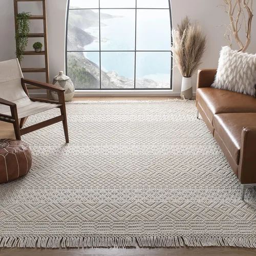 Vista 34 de SAFAVIEH Natura Collection - Alfombra decorativa de 2 x 3 pies, color marfil, con flecos de lana marroquí bohemia, hecha a mano, ideal para zonas