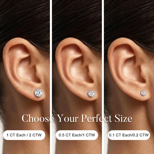 Vista 3 de Moissanite Flat Back Earrings, 0.2-2ct Lab Created Moissanite Bisel redondo