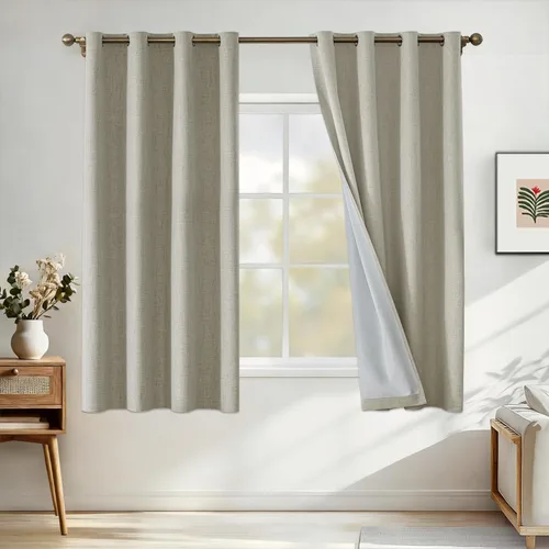 Vista 22 de Cortinas 100% opacas para dormitorio, cortinas opacas de 63 pulgadas de largo, cortinas opacas de lino para sala de estar, cortinas con ojales