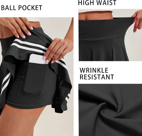 Vista 4 de PINSPARK Falda de tenis plisada para mujer, pantalón deportivo para golf, pantalones cortos integrados, trajes deportivos para entrenamiento