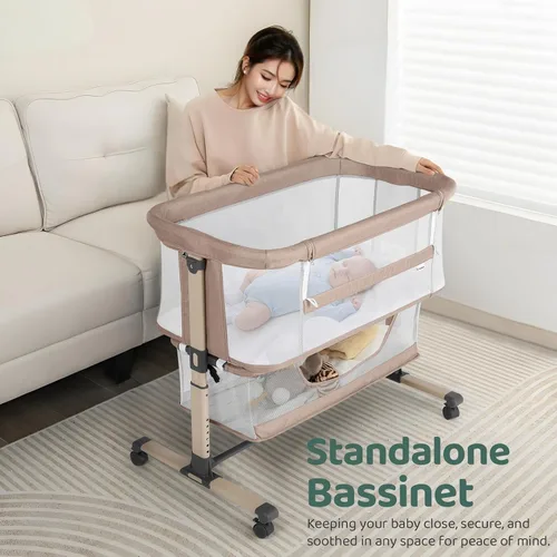 Vista 8 de Cowiewie Moisés Cuna de Noche, Portátil, Transpirable, Moisés Ajustable para Bebé para Noches Tranquilas, Beige
