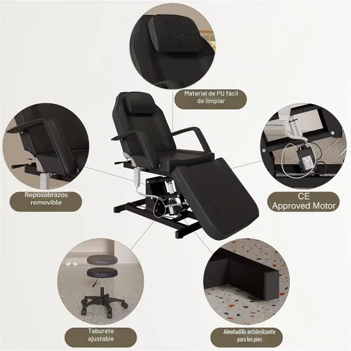 Vista 6 de Cama facial eléctrica para esteticista, mesa de masaje resistente Negro