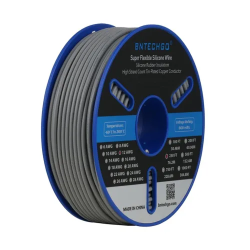 Vista 22 de BNTECHGO Carrete de alambre de silicona calibre 12, 50 pies, color marrón, flexible, 12 AWG, alambre de cobre estañado trenzado