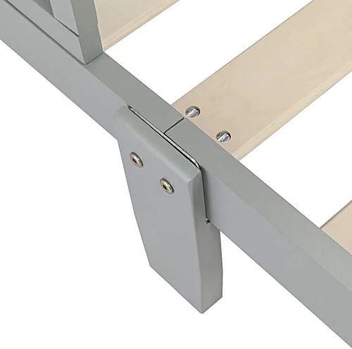 Vista 7 de Marco de cama, marco de madera de pino maciza con barandilla de seguridad, muebles clásicos de madera para dormir, cama individual para niñas