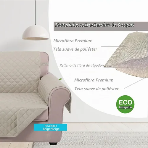 Vista 4 de U-NICE HOME Fundas reversibles para sillas reclinables, beige/beige