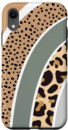 Vista 25 de Boho Burnt Orange Half Rainbow with Dotted Pattern Leopard Case for iPhone 17