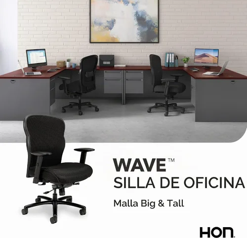 Vista 5 de HON Silla ejecutiva grande y alta con tela de malla y brazos ajustables, negra (VL705)