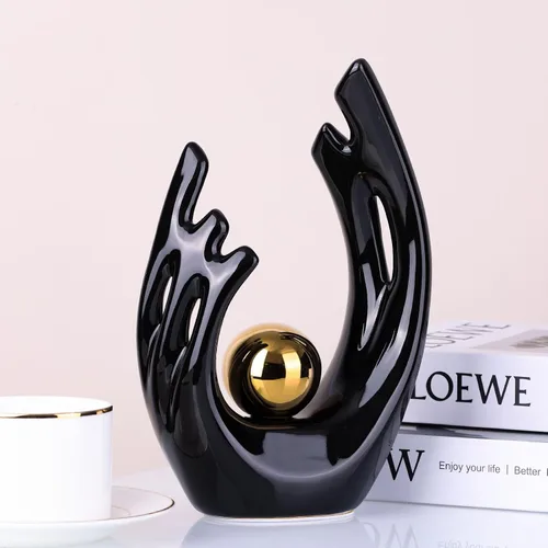 Vista 4 de XMGZQ Estatuas y esculturas de cerámica abstracta, estatuas de cerámica de arte negro y dorado, decoración moderna para el hogar, sala de estar