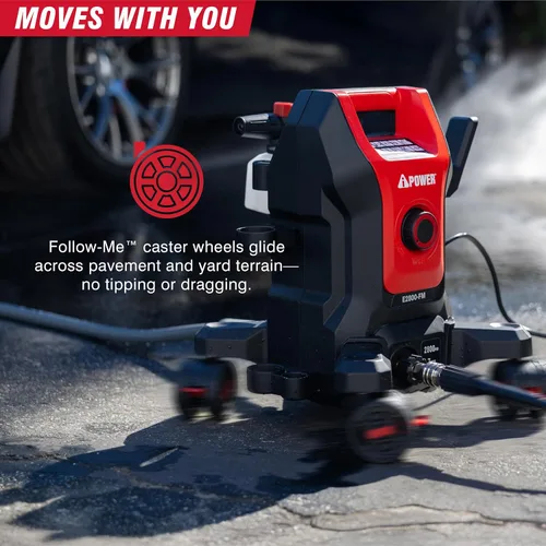 Vista 3 de A-iPower Follow Me - Lavadora eléctrica a presión 2800 PSI 1.7 GPM, diseño antivuelco con 5 boquillas, dispensador de jabón para vallas, calzadas