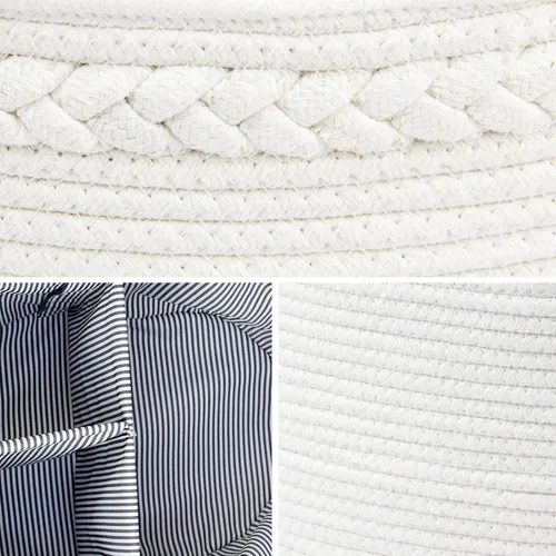 Vista 3 de Casaphoria Cesta tejida para artículos diversos, cesta de cuerda de algodón para almacenamiento, organizador con asa, color blanco crema