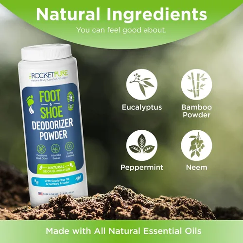 Vista 3 de Rocket Pure Desodorante natural para pies y zapatos en polvo, desodorante y eliminador de olores para hombres y mujeres, removedor de olores