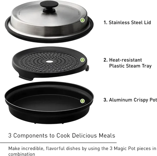 Vista 3 de Panasonic HomeChef - Olla mágica para horno microondas, apto para microondas, accesorio de utensilios de cocina 4 en 1 para sartén, cocción a fuego
