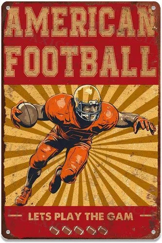 Vista 15 de LIUAXICIA Cartel de fútbol deportivo vintage redondo de aluminio de metal, jugador retro americano para bar y hogar, 8.00 x 8.00 pulgadas