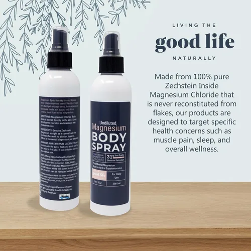 Vista 3 de Spray de magnesio por Living the Good Life Naturally: Spray tópico transdérmico de cloruro de magnesio sin aditivos, para pies y cuerpo