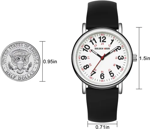 Vista 4 de GOLDEN HOUR - Reloj de enfermera impermeable para profesionales médicos, estudiantes, mujeres y hombres, esfera luminosa de fácil lectura, 24 horas