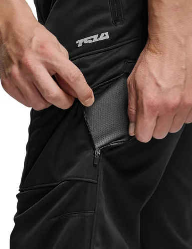 Vista 7 de TSLA Pantalones de ciclismo térmicos a prueba de viento para hombre, pantalones de ciclismo con forro polar, pantalones de ciclismo para exteriores