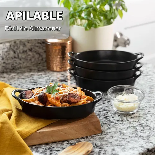 Vista 4 de Fuentes ovaladas para gratinar aptas para horno y microondas para cocinar y hornear, juego de 4 piezas, cerámica resistente al calor con asas