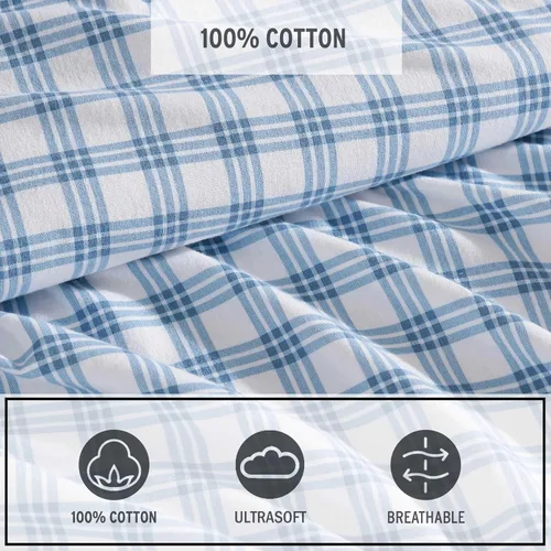 Vista 5 de Eddie Bauer - Sábanas de cama individual, juego de ropa de cama de franela de algodón con funda de almohada a juego, cepilladas para mayor suavidad