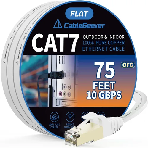 Vista 17 de Cable blindado Cat 7 para conexión de Ethernet (cable de la más alta velocidad), plano, tiene un conector RJ45 a prueba de enganche, para módem
