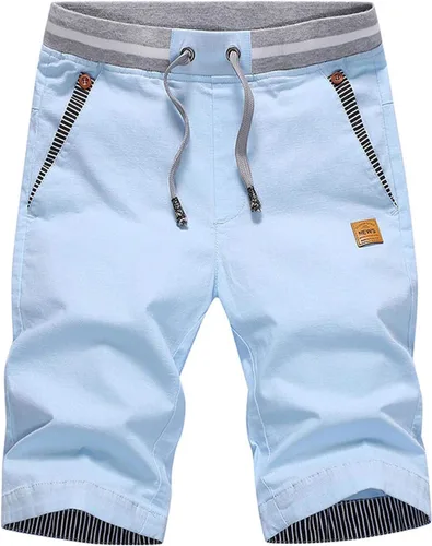 Vista 49 de JustSun Pantalones cortos para hombre, estilo casual, de algodón, con cintura elástica y bolsillos Negro