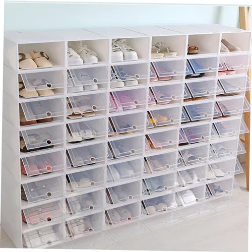 Vista 6 de 12pcs Large Stackable Shoes Storage Boxes Thickened Plastic Shoe Containers for Closet Organization White