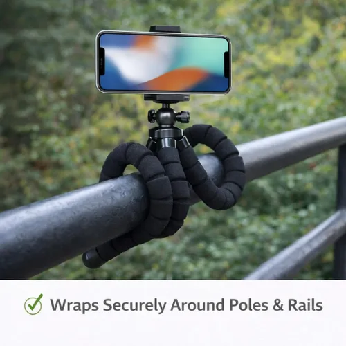 Vista 2 de Acuvar Trípode para teléfono celular con control remoto, soporte flexible de 10 pulgadas, soporte para teléfono y adaptador GoPro, trípode de viaje