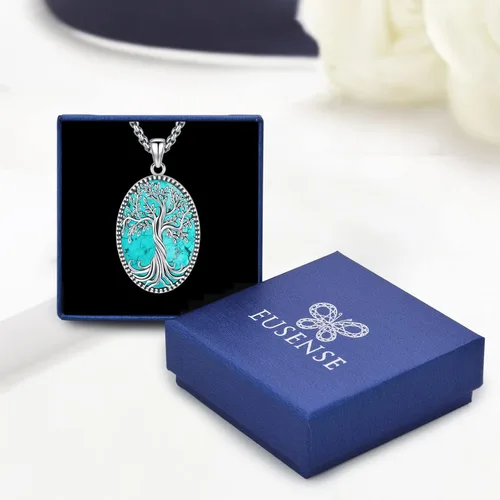 Vista 152 de Joyas de turquesa para mujeres y hombres de plata de ley 925 con colgante de urna para cenizas, collar con medallón de imagen, martillo de Thor