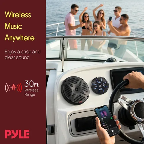 Vista 7 de Pyle PLMRKT8 - Kit de altavoces marinos duales de 6.5 pulgadas, resistente al agua con receptor de control remoto Bluetooth amplificado
