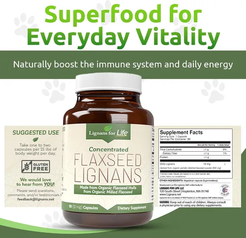 Vista 7 de Lignans For Life Linaza Lignans para perros y personas – Suplemento orgánico de linaza para apoyo hormonal, 15 mg 90 cápsulas, semillas de lino