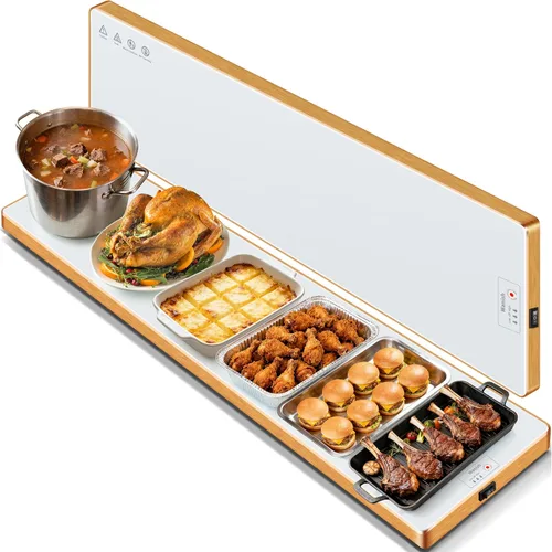 Vista 11 de Bandeja de calentamiento eléctrica, L, 22 x 14 pulgadas, alfombrilla de calentamiento de vidrio templado para alimentos, color negro Keep Food